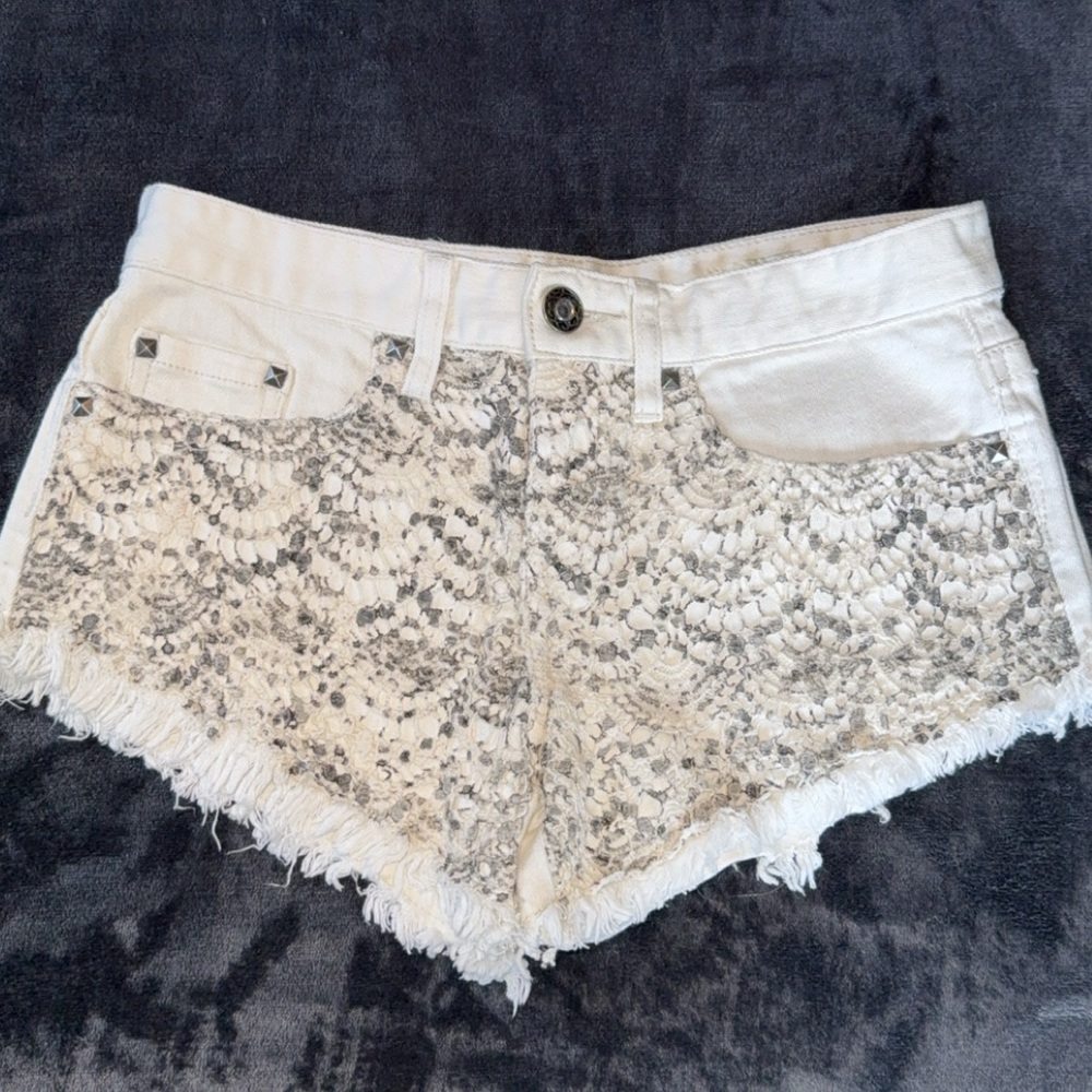 Daytrip Studded Crochet Jean Shorts